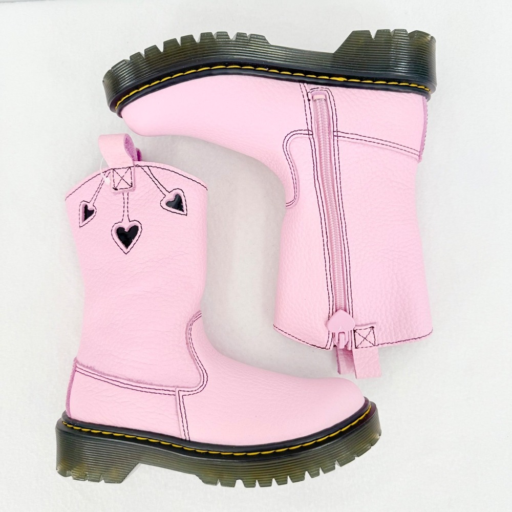 Dr. Martens Women's Pink Bex Heart Leather Boots Size US 6 Zip Side Closure NWOB